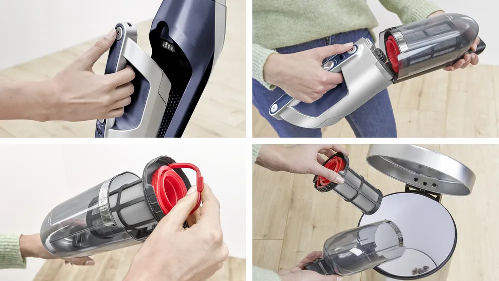Người dùng dễ dàng tháo lắp và vệ sinh hộp chứa bụi của Bosch BCH3K2851 chỉ trong vài bước