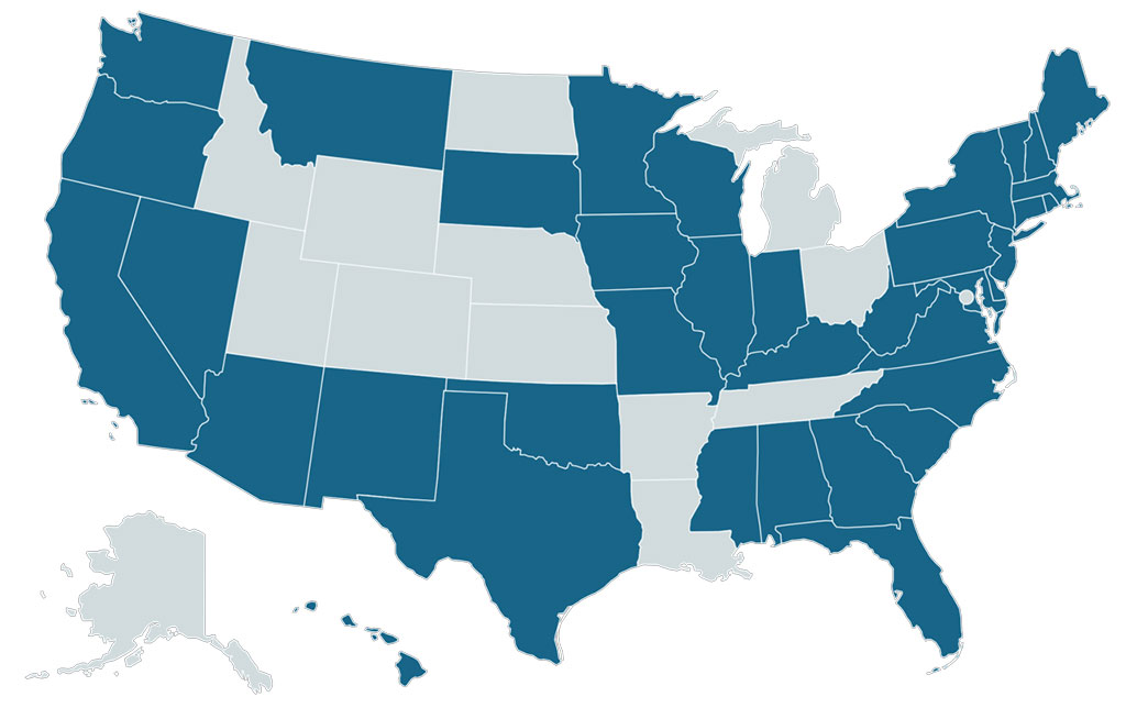Bản đồ nước Mỹ hiển thị 37 tiểu bang có luật kiểm soát PFAS