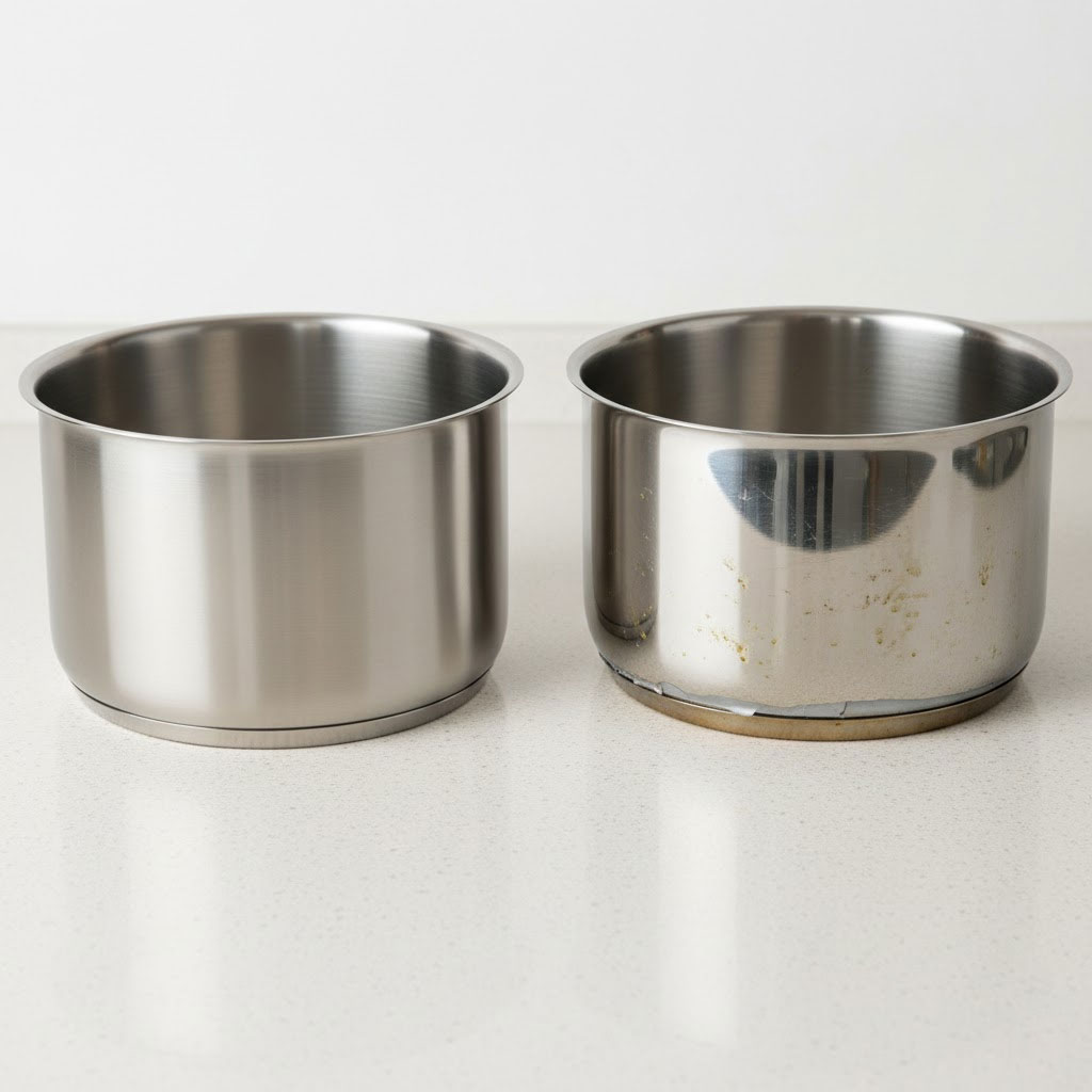 so sánh bề mặt nồi inox 304 thật và giả so sánh bề mặt nồi inox 304 thật và giả