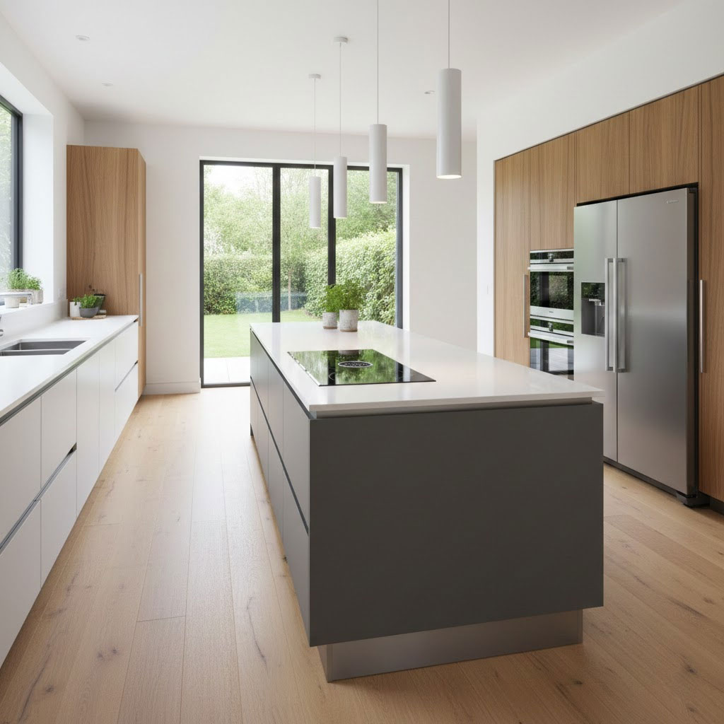 bếp từ 5 vùng nấu hiện đại trong không gian bếp rộng