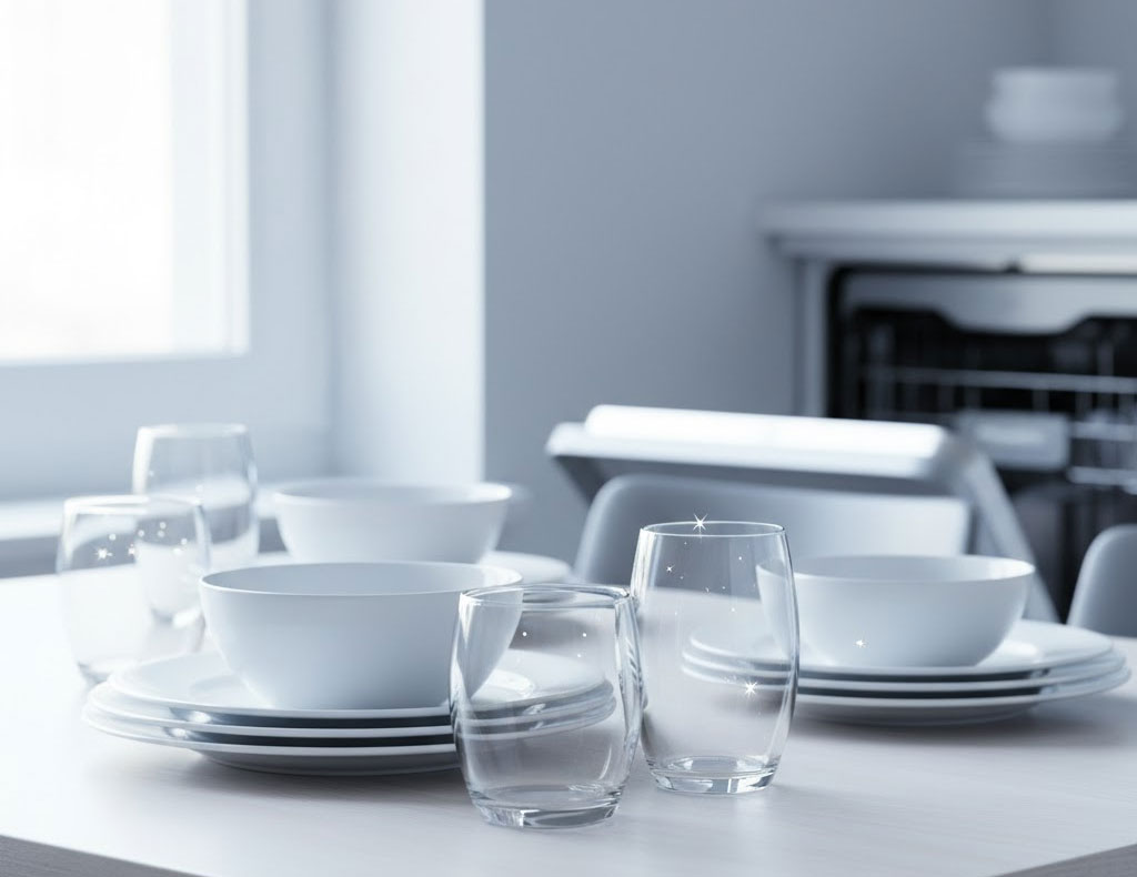 Bát đĩa sáng bóng và sạch tinh tươm sau khi sử dụng viên rửa bát Largo All-in-one Bát đĩa sáng bóng và sạch tinh tươm sau khi sử dụng viên rửa bát Largo All-in-one