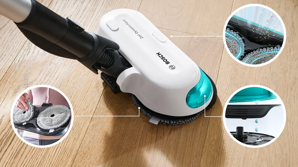 Hệ thống cấp nước tự động trên Bosch BCS71HYG3 giữ khăn lau luôn đủ ẩm