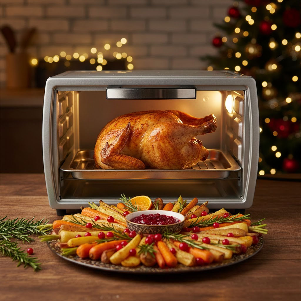 Gà quay nguyên con vàng nâu trong lò nướng mini Gà quay nguyên con vàng nâu trong lò nướng mini