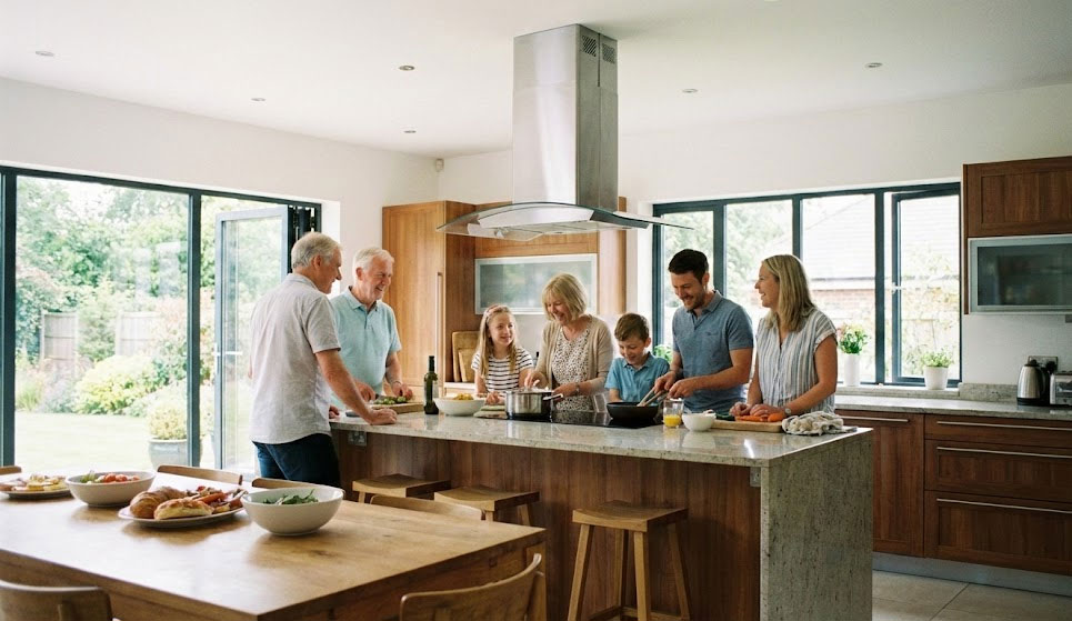 Gia đình quây quần trong gian bếp sạch sẽ nhờ máy hút mùi Gia đình quây quần trong gian bếp sạch sẽ nhờ máy hút mùi