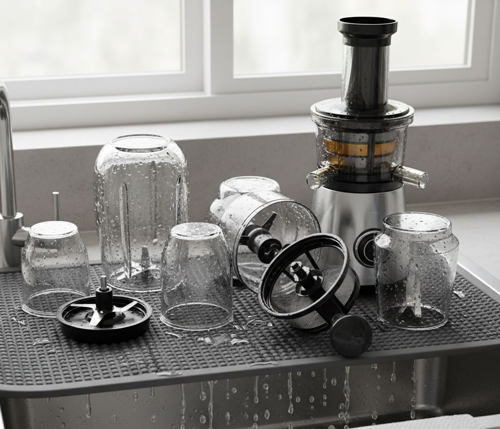 Các bộ phận máy ép úp ngược để ráo nước và phơi khô