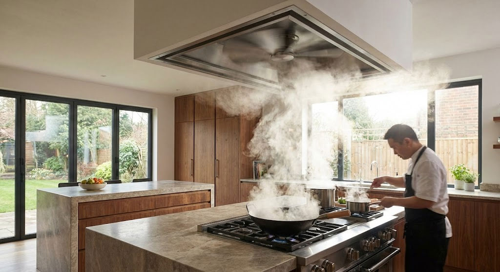 Máy hút mùi công suất cao hút khói khi nấu nướng Máy hút mùi công suất cao hút khói khi nấu nướng