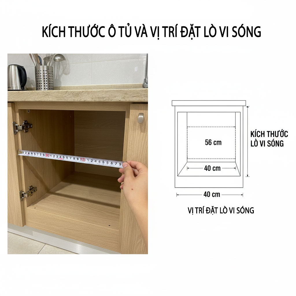 Bản vẽ kích thước ô tủ lắp lò vi sóng âm tủ