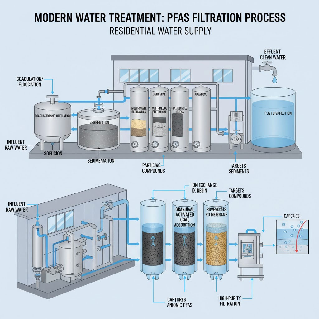 Hệ thống xử lý nước hiện đại loại bỏ PFAS khỏi nguồn nước sinh hoạt Hệ thống xử lý nước hiện đại loại bỏ PFAS khỏi nguồn nước sinh hoạt