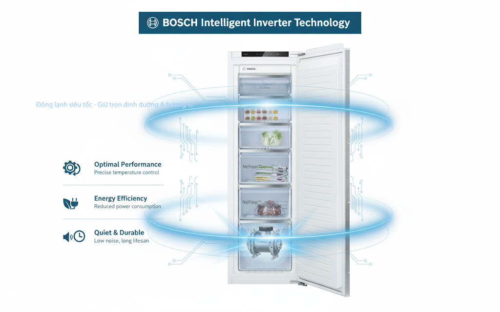 Công nghệ Intelligent Inverter Technology trên tủ đông Bosch GIN81ACE0