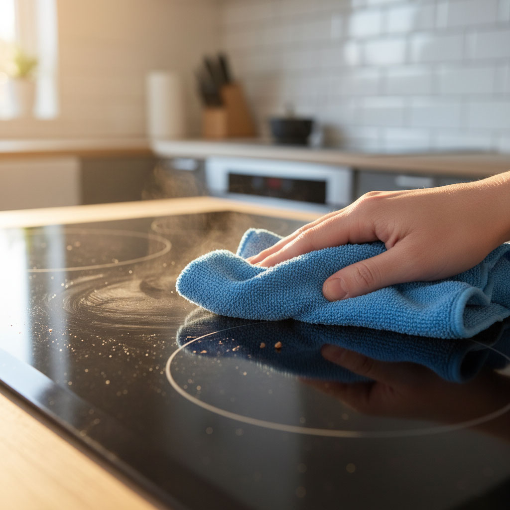 Khăn mềm lau mặt kính bếp từ sau khi nấu Khăn mềm lau mặt kính bếp từ sau khi nấu