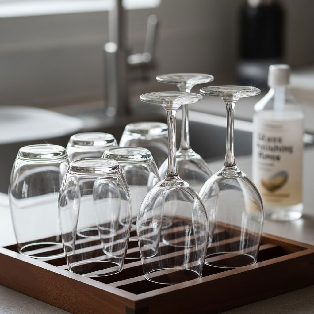 Bộ ly chén thủy tinh sáng bóng hoàn hảo sau khi sử dụng nước làm bóng Bộ ly chén thủy tinh sáng bóng hoàn hảo sau khi sử dụng nước làm bóng