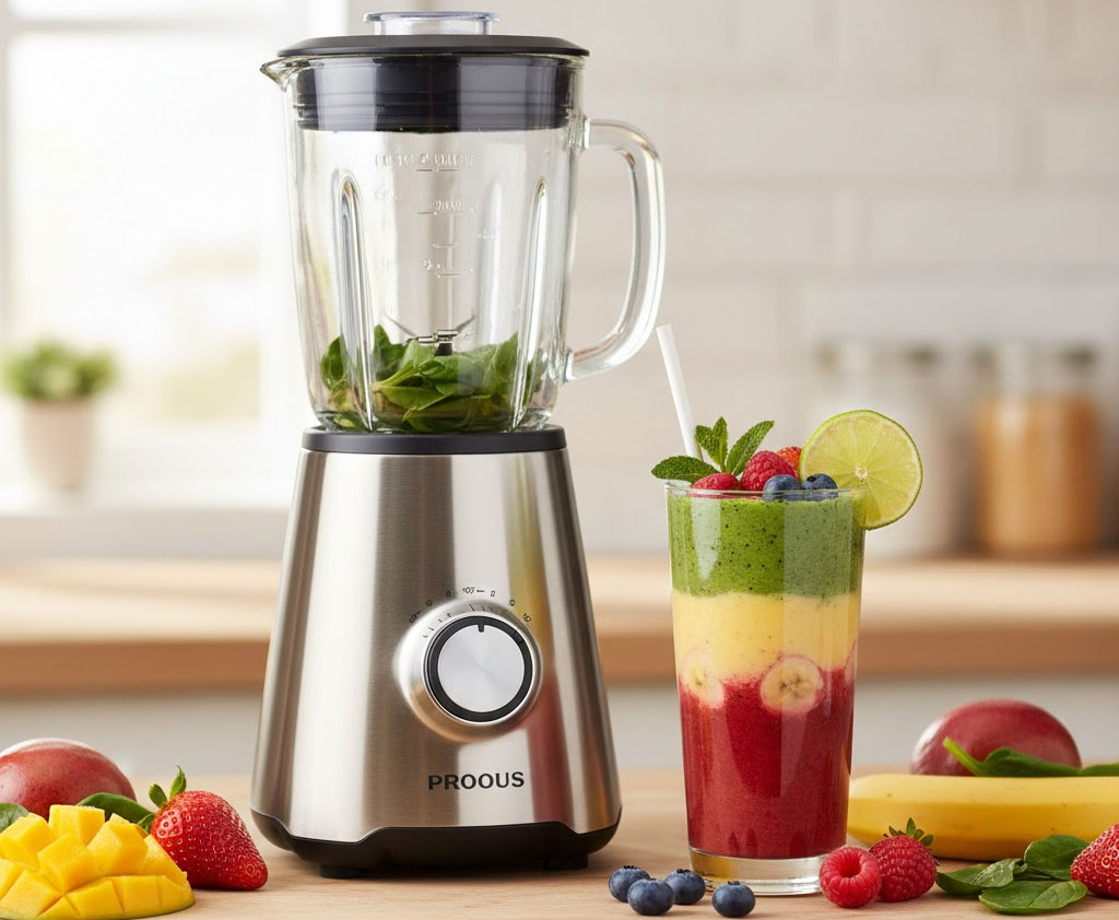 Máy xay sinh tố và ly sinh tố trái cây tươi