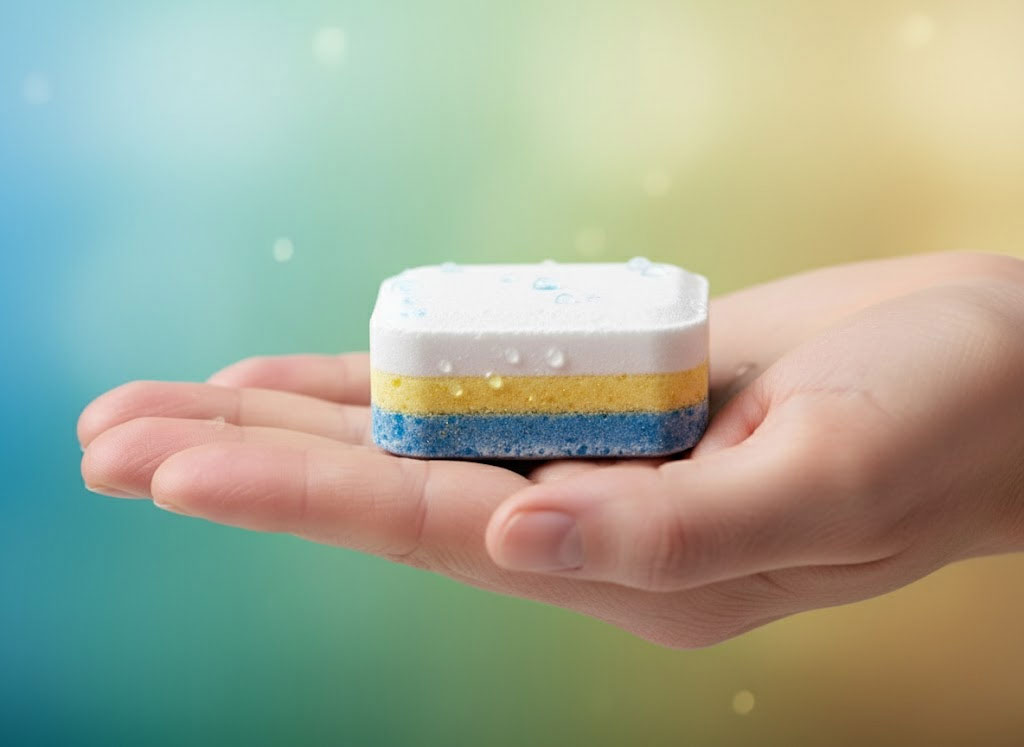 Viên rửa bát nhiều lớp với màu sắc sang trọng trong lòng bàn tay Viên rửa bát nhiều lớp với màu sắc sang trọng trong lòng bàn tay