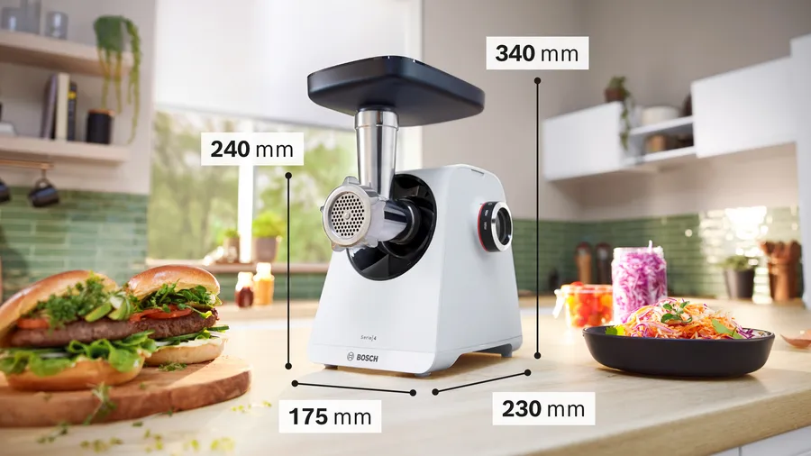 thiết kế máy xay thịt Bosch MFWS420W Series 4 màu trắng sang trọng