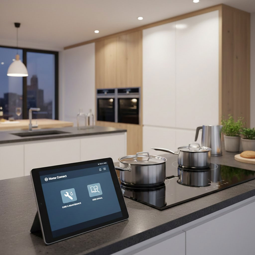 Home Connect hiển thị hướng dẫn bảo trì và tài liệu dùng cho bếp từ Bosch Home Connect hiển thị hướng dẫn bảo trì và tài liệu dùng cho bếp từ Bosch