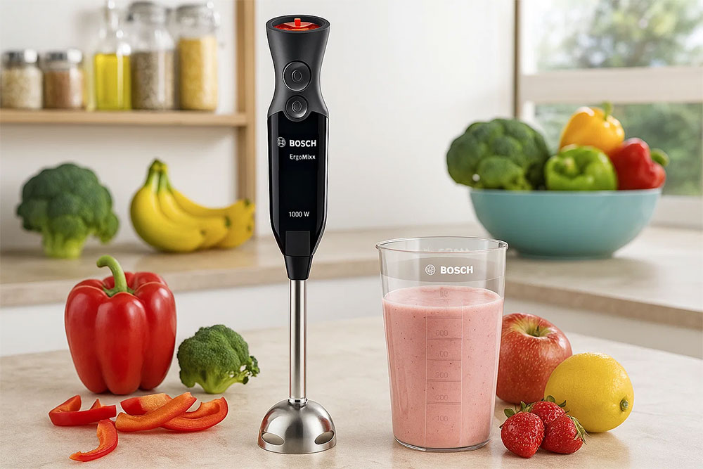 Cốc đong chia vạch đi kèm máy xay Bosch giúp đo lường chính xác nguyên liệu