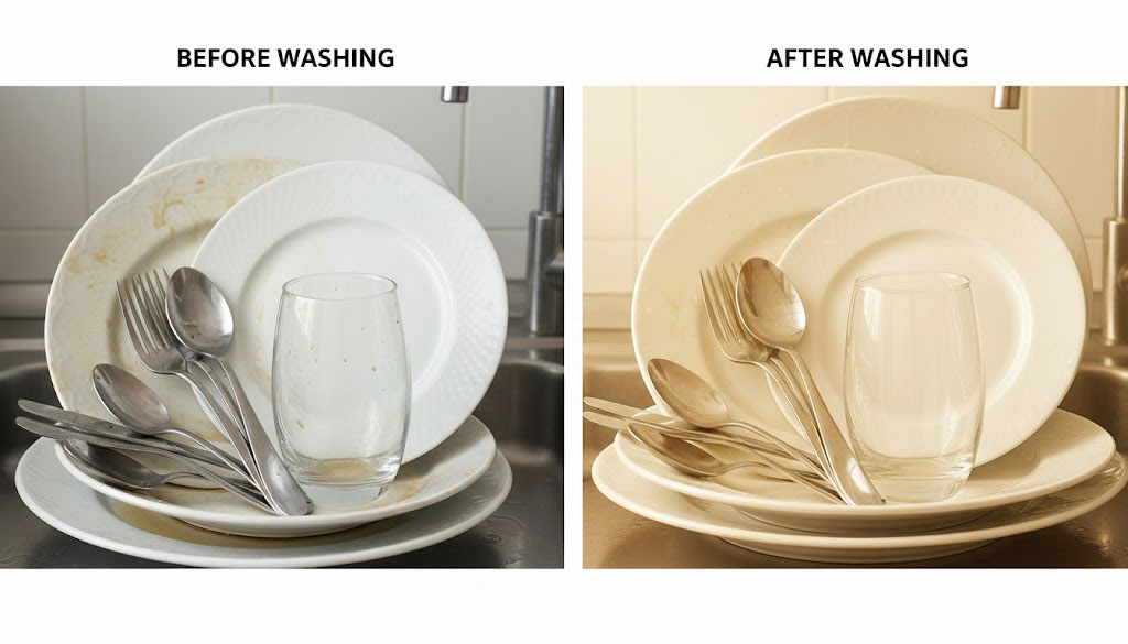 o sánh trước và sau khi sử dụng viên rửa bát Largo Classic, bát đĩa sáng bóng sạch dầu mỡ o sánh trước và sau khi sử dụng viên rửa bát Largo Classic, bát đĩa sáng bóng sạch dầu mỡ