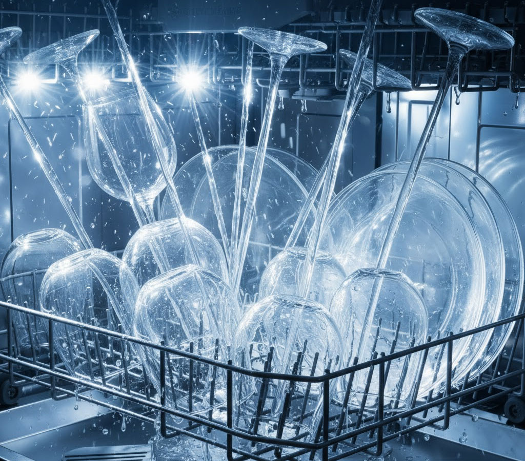 Quá trình làm sạch bát đĩa bằng viên rửa bát Largo All-in-one cho hiệu quả sáng bóng vượt trội Quá trình làm sạch bát đĩa bằng viên rửa bát Largo All-in-one cho hiệu quả sáng bóng vượt trội