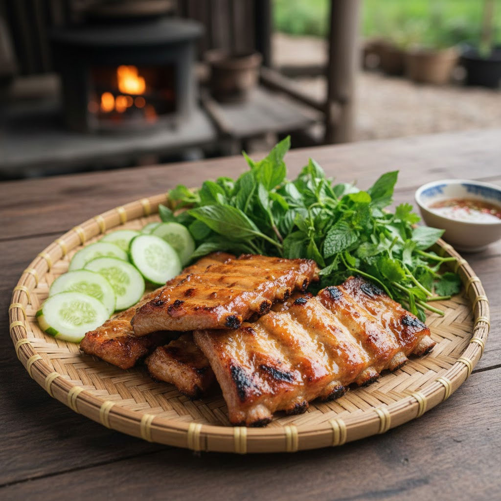 Sườn heo nướng mật mía kiểu Việt, màu hổ phách đẹp mắt Sườn heo nướng mật mía kiểu Việt, màu hổ phách đẹp mắt