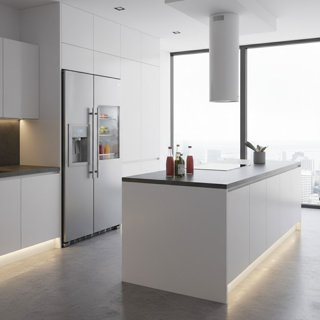 Tủ lạnh dung tích lớn trong gian bếp sang trọng