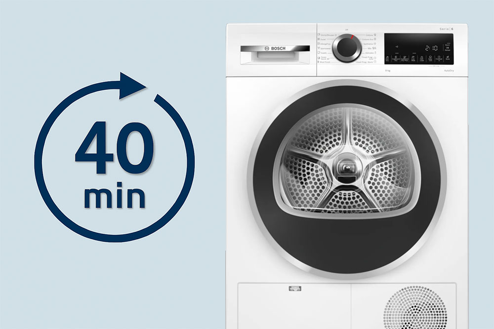 Máy sấy Bosch 9 kg WPG24100MY sở hữu chương trình sấy nhanh 40 phút