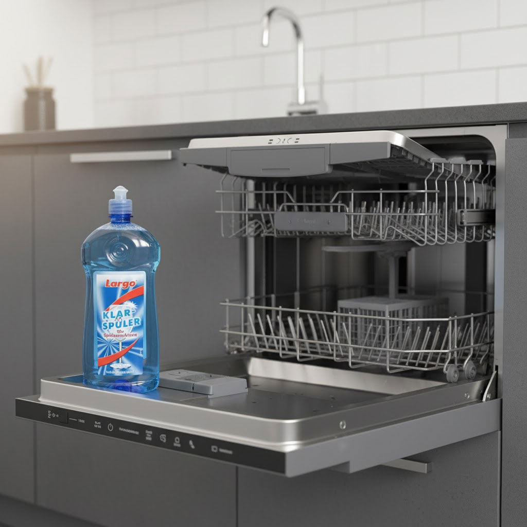 Chai nước làm bóng đặt cạnh máy rửa bát mở ngăn chứa sáng bóng Chai nước làm bóng đặt cạnh máy rửa bát mở ngăn chứa sáng bóng