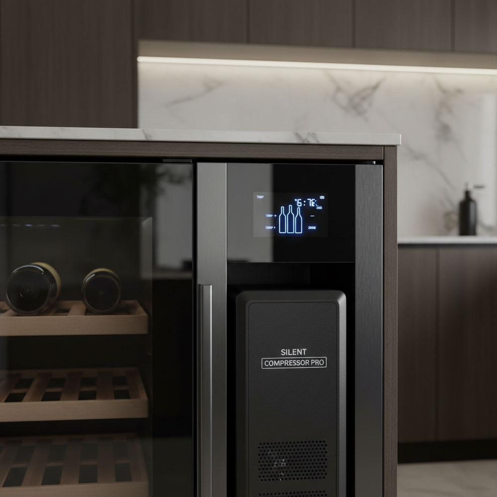 Máy nén cách âm và bảng điều khiển cảm ứng tủ rượu cao cấp