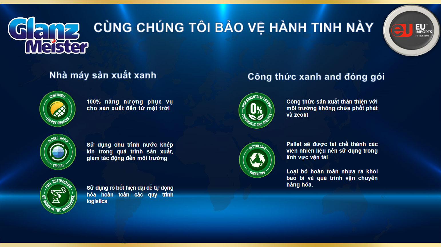 Viên rửa bát Glanz Meister được sản xuất tại nhà máy xanh, giảm thiểu tác động môi trường