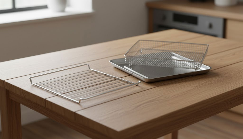 Phụ kiện đi kèm lò nướng Cuisinart TOA60U gồm khay, giỏ chiên và vỉ nướng