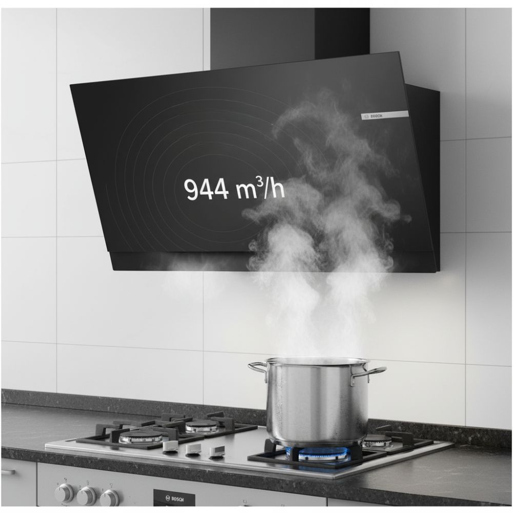 Hiệu suất hút mạnh 944 m³/h của máy hút mùi Bosch loại bỏ nhanh khói và mùi