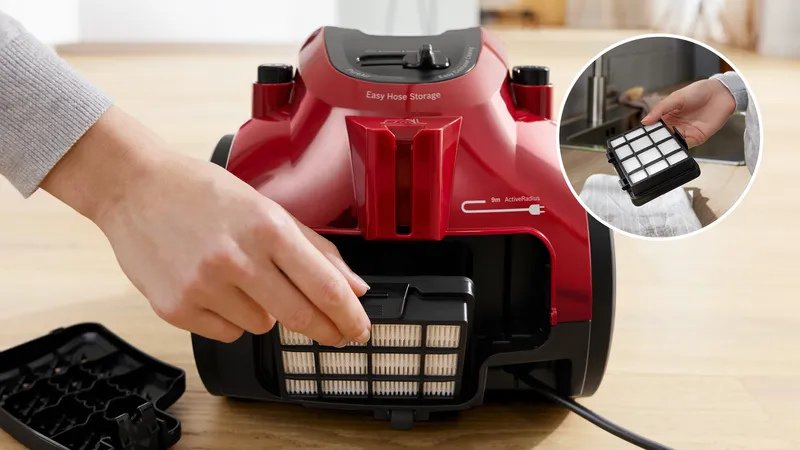 Bộ lọc HEPA H12 của máy hút bụi Bosch BGC05AAA2 giúp lọc bụi mịn và vi khuẩn hiệu quả