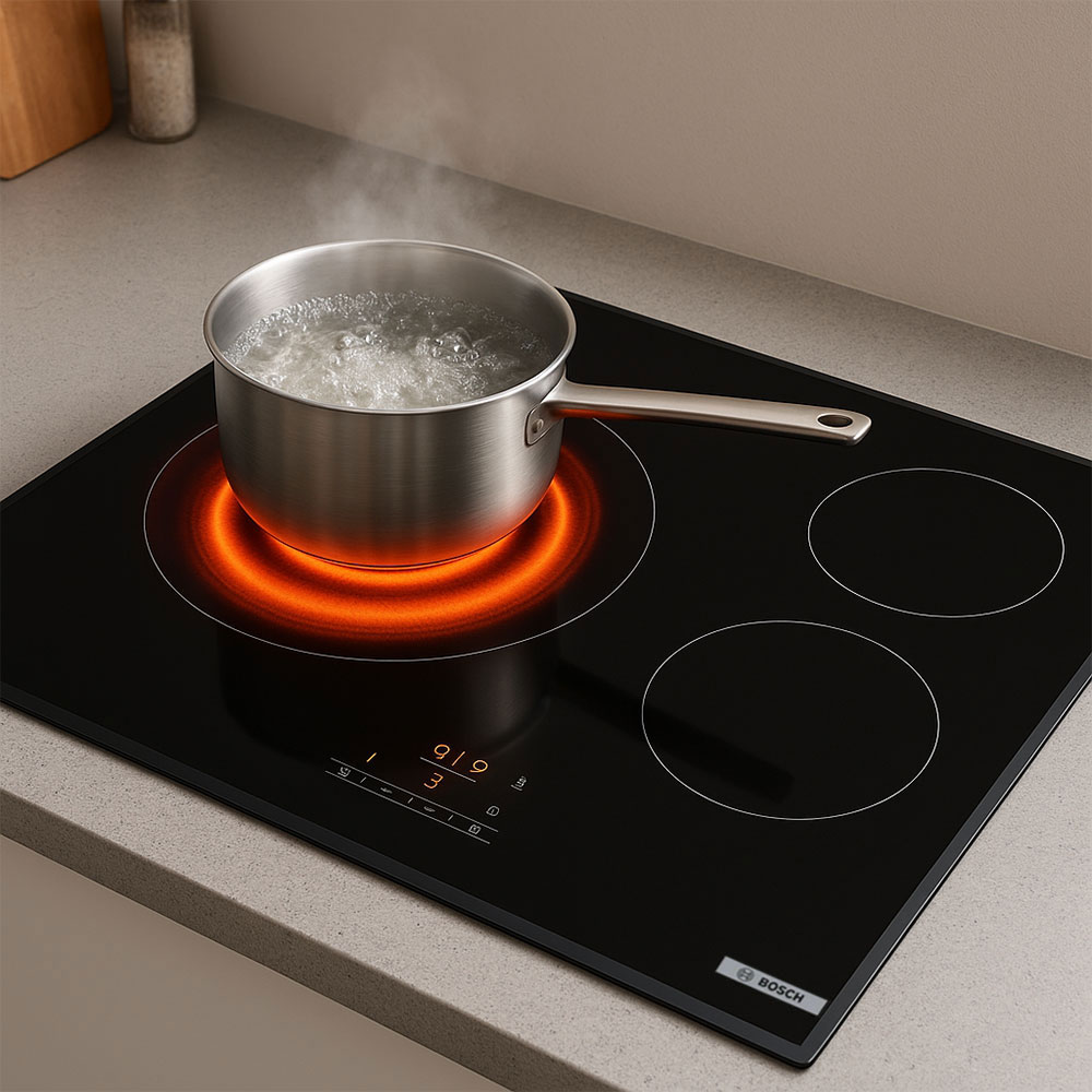 Tính năng an toàn bếp từ Bosch – cảnh báo mặt bếp nóng.