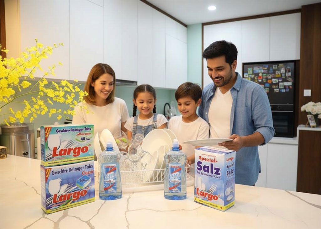 Gia đình phúc trong căn bếp hiện đại dùng sản phẩm Largo Gia đình phúc trong căn bếp hiện đại dùng sản phẩm Largo