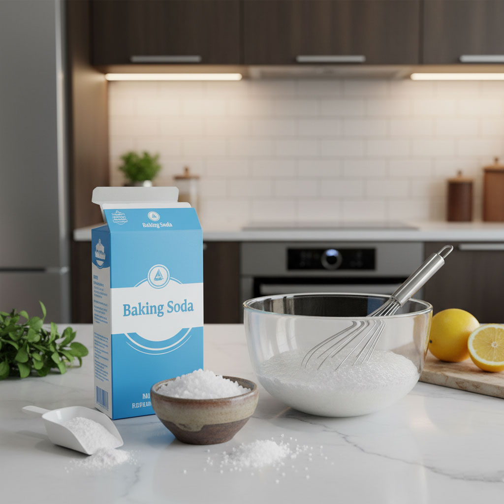 baking soda muối biển và dung dịch pha sẵn