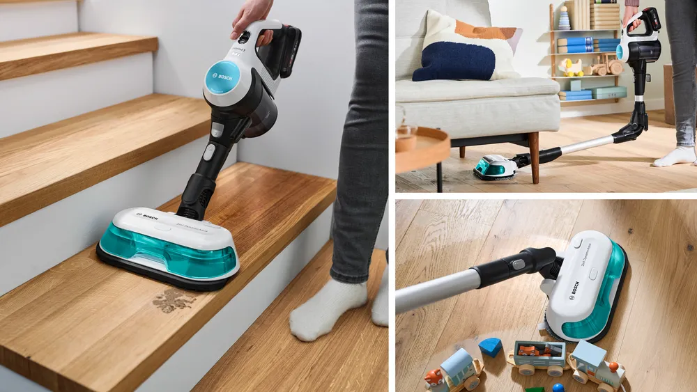 Khớp nối linh hoạt 90 độ giúp Bosch BCS71HYG3 vệ sinh dưới gầm nội thất