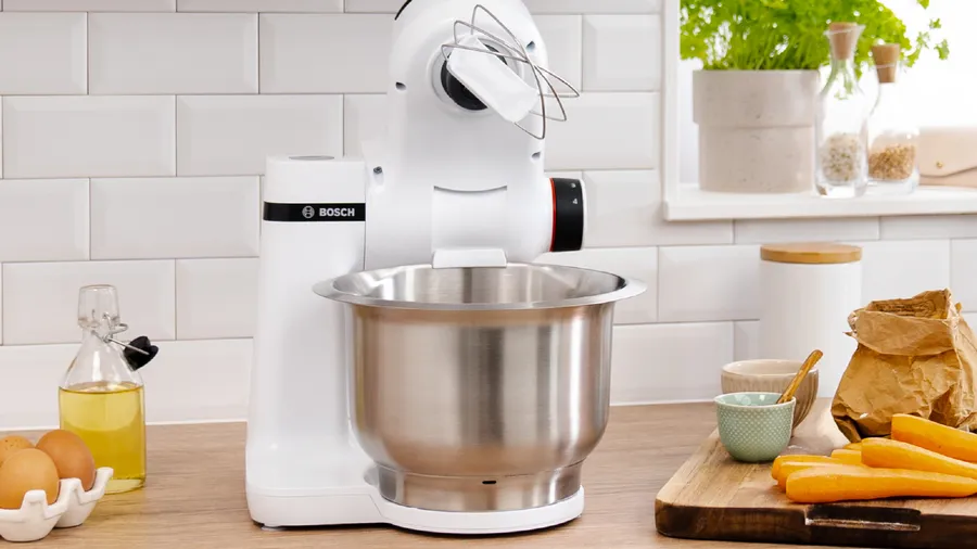 Máy xay đa năng Bosch MUMS2EW20 thiết kế để bàn nhỏ gọn, tông trắng sang trọng
