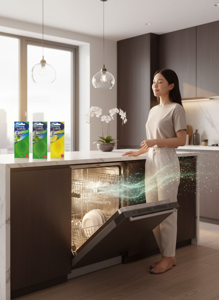 Nước xịt thơm máy rửa chén GlanzMeister mang tới hương thơm dễ chịu, sang trọng