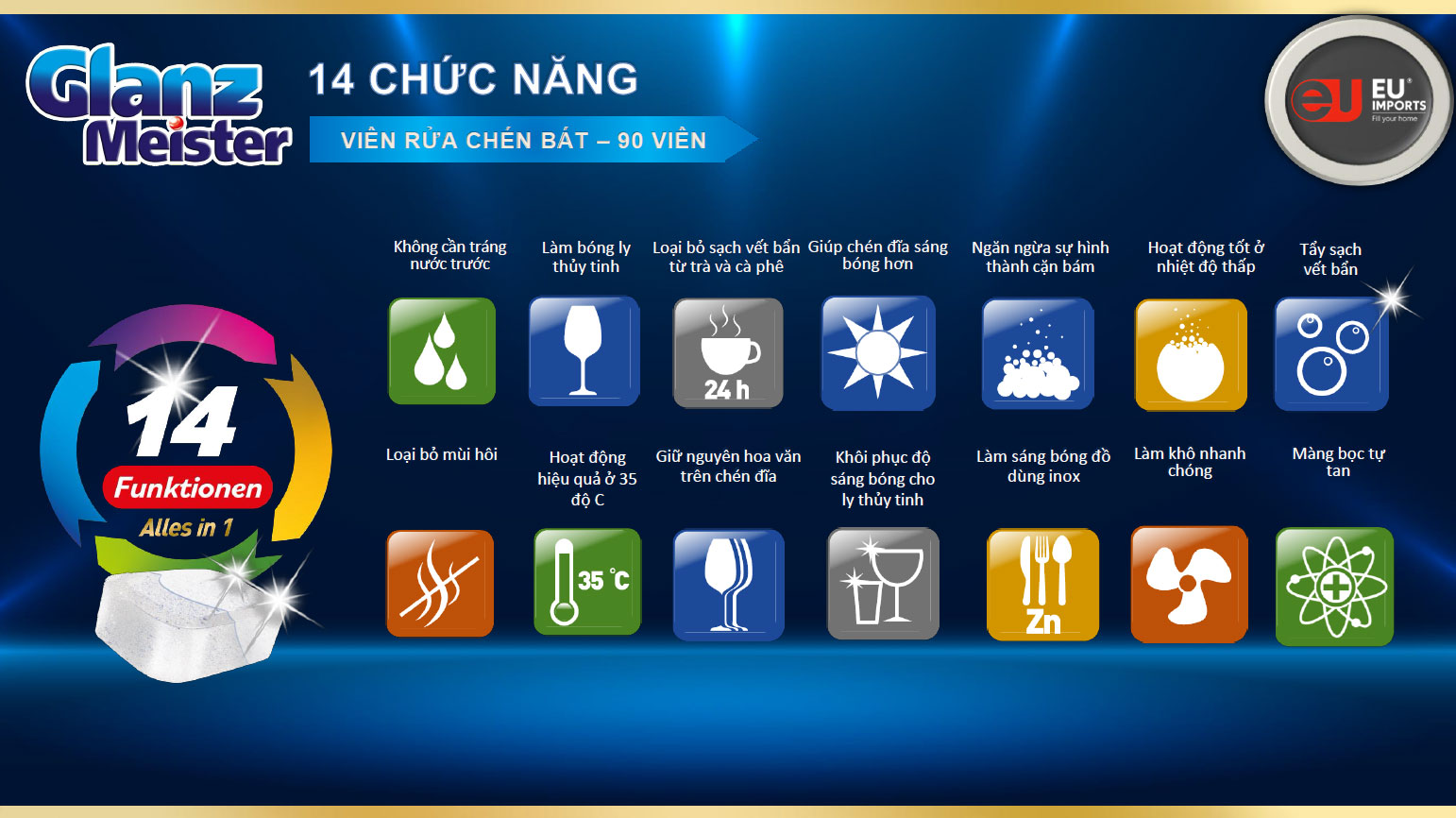 14 tính năng toàn diện này của viên rửa Glanz Meister