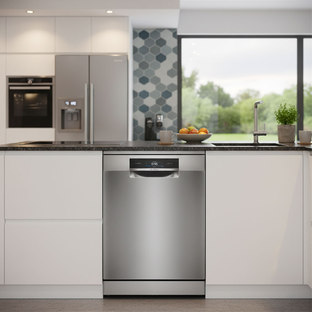 Máy rửa bát cao cấp vận hành êm ái trong phòng bếp Máy rửa bát cao cấp vận hành êm ái trong phòng bếp