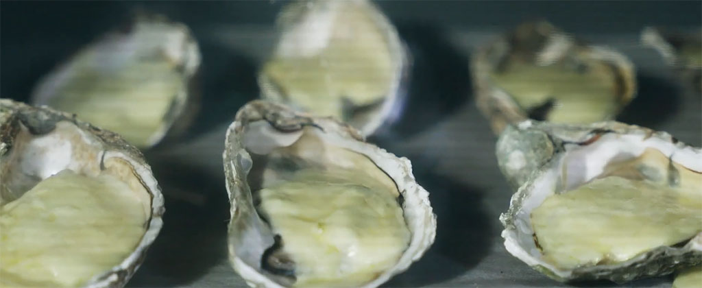 Khay hàu phô mai trong lò nướng đang tan chảy Khay hàu phô mai trong lò nướng đang tan chảy