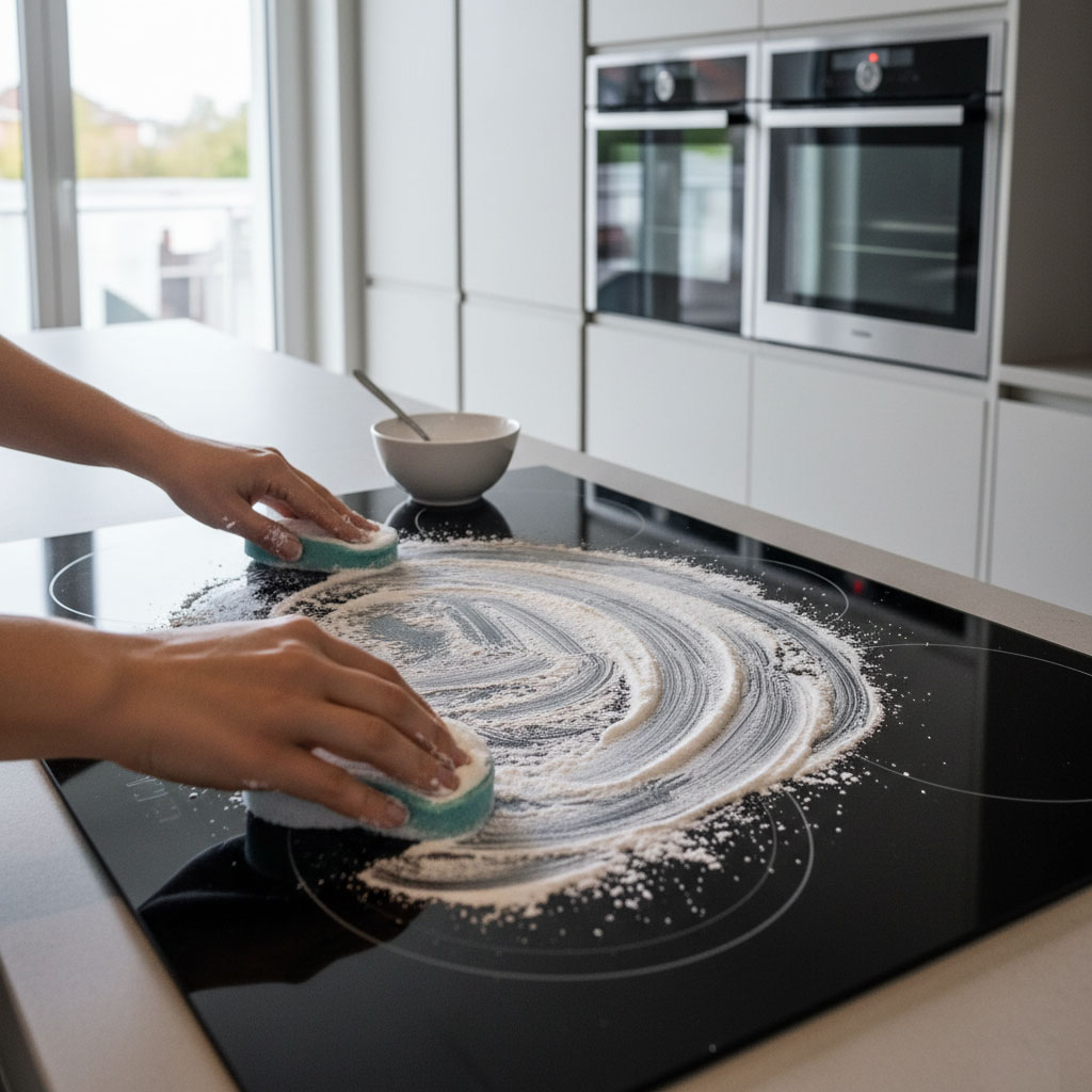 Vệ sinh mặt kính bếp từ bằng baking soda Vệ sinh mặt kính bếp từ bằng baking soda