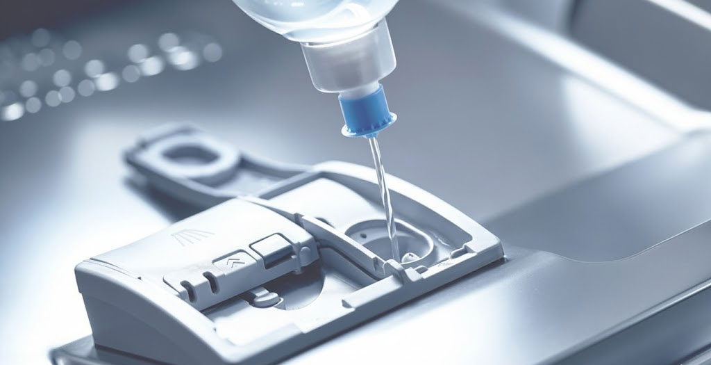 Thêm nước trợ xả vào ngăn chứa của máy rửa bát Bosch Thêm nước trợ xả vào ngăn chứa của máy rửa bát Bosch